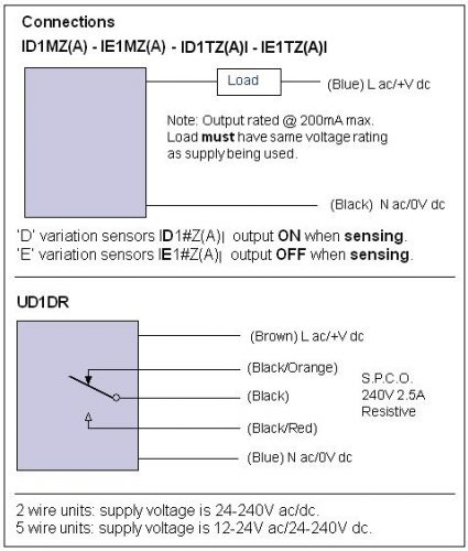 Proximity sensors connections - Multi voltage ac/dc