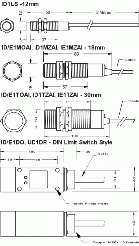 Proximity sensors dimensions